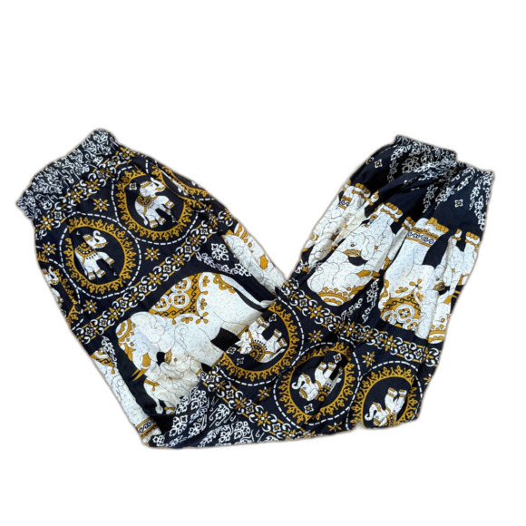 Boho Elephant Harem Pants Thailand Yoga Lounge Drawstring Elastic Waist S - Picture 2 of 4